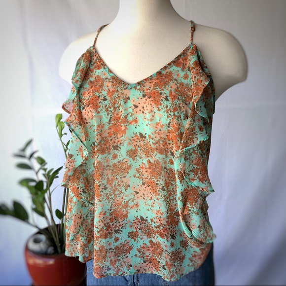 Forever 21 Tops - Forever 21 Sheer Floral Ruffle Tank